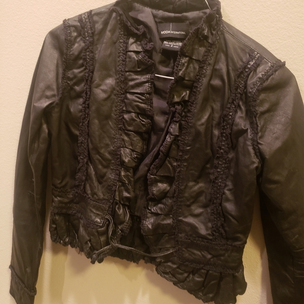 Moda International Women’s Jacket Size Small Black Leather Long Sleeve Casual
